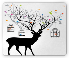 Deer Colorful Birds Mouse Pad