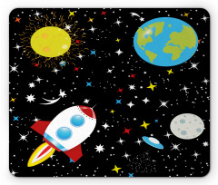 Stars Earth Moon Rocket Mouse Pad