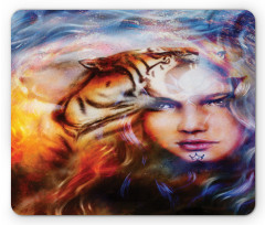 Tiger and Lion Head Mouse Pad