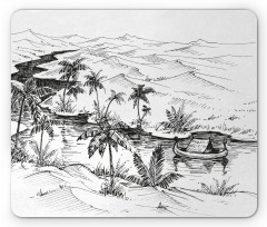 Pencil Drawn River Scenery Mouse Pad