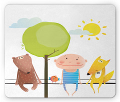 Bear Fox Child Sit on a Wire Mouse Pad