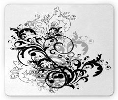 Monochrome Abstract Leaves Mouse Pad