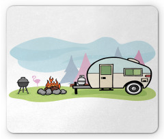 Cartoon Style Camping Scene Mouse Pad