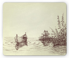 Pencil Drawn Lake and Boat Mouse Pad