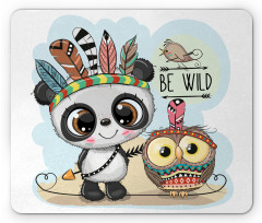 Panda Owl Bird in Feathers Mouse Pad