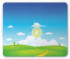 Grass Hill Sun and Clouds Mouse Pad