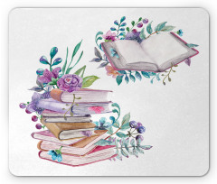 Watercolor Bookworm Floral Mouse Pad