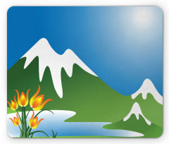 Snowy Mountain Flowers Mouse Pad