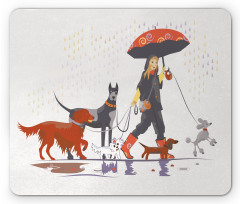 Girl with Dogs in Rain Mouse Pad