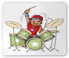 Cartoon Style Boy Drummer Mouse Pad