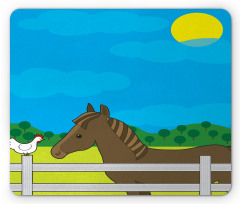 Farm Horse and Chicken Cartoon Mouse Pad