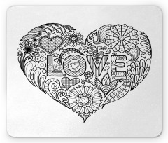 Love Uncolored Doodle Heart Mouse Pad