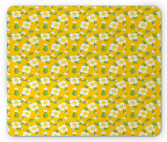 Flowers Buds Leaves on Dots Mouse Pad