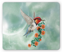 Bird with Flower Branch Mouse Pad