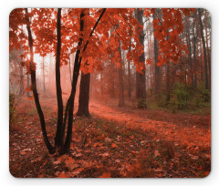 Misty Forest Leaves Orange Mouse Pad