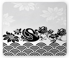 Black Swans and Flowers Mouse Pad