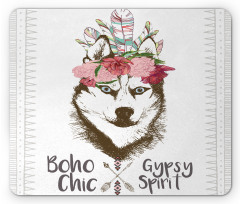 Flowers Feathers Husky Mouse Pad