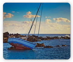 Yacht on Rocks Harbor Mouse Pad