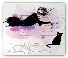 Girl and Cat Mouse Pad