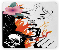 Pink Flower and Skull Mouse Pad