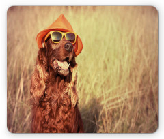 Dog Wearing Hat Glasses Mouse Pad