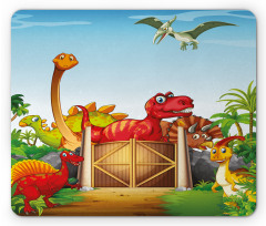 Cartoon Dinosaurs in Park Mouse Pad