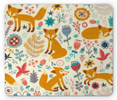Foxes Ornate Flowers Birds Mouse Pad