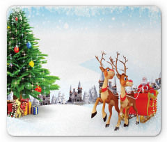 Snowy Village Sleigh Tree Mouse Pad