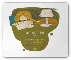 Girl and Cat Sleep on Book Mouse Pad