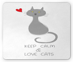 Grey Cat Red Heart Mouse Pad