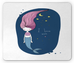 I Love Sea Cartoon Girl Mouse Pad