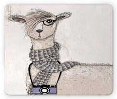 Llama with Glasses Scarf Mouse Pad