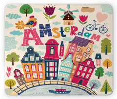 Cartoon Amsterdam Houses Mouse Pad