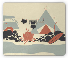 Tent Van and Fire Beach Mouse Pad