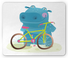 Hippo Child with Bicycle Mouse Pad