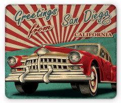 Greetings Words Retro Car Mouse Pad