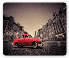 Retro Car on Cobblestone Road Mouse Pad