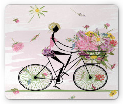 Girl Riding Bike Flowers Mouse Pad