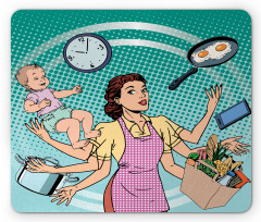 Pop Art Busy Woman Housework Mouse Pad