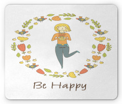 Girl with Flowers Birds Mouse Pad