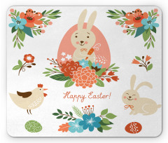 Pastel Bunny Flowers Cartoon Mouse Pad