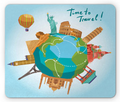 World Landmarks Around Globe Mouse Pad