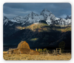 Rustic Wooden Hut Mountains Mouse Pad