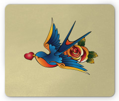 Heart Bird and Rose Art Mouse Pad