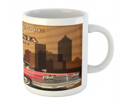 Retro Car and City Skyline Mug