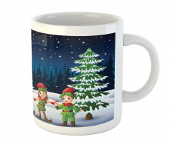 Snowing Forest and Children Mug