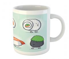 Funny Happy Sushi Characters Mug