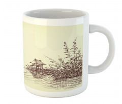 Pencil Drawn Lake and Boat Mug