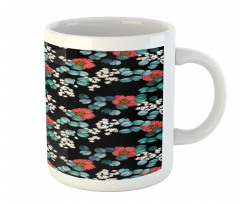 Peony Daisy and Leaves Art Mug