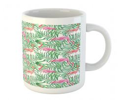 Flamingos on Jungle Leaves Mug